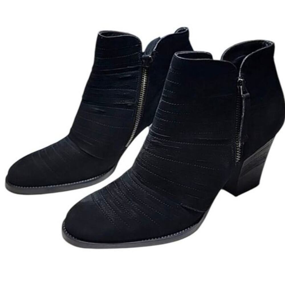 NWT‎ Paul Green Women 6 Malibu Sliced Zip Bootie Black Leather Suede Heels